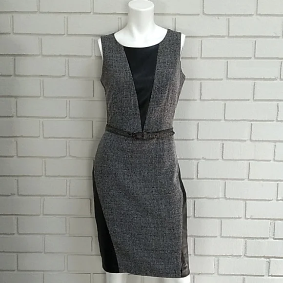 New York & Company Black/Gray Faux Leather Business Dress. Size 0 - Picture 1 of 11